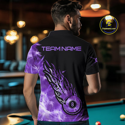 Black And Purple Flaming Icy 8 Ball Pool Billiard Shirt For Men Custom Billiard Team Jersey TDM5809
