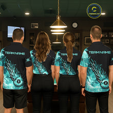 Load image into Gallery viewer, Black And Turquoise Flaming Icy 8 Ball Pool Billiard Shirt For Women Custom Billiard Team Jersey TDM5810