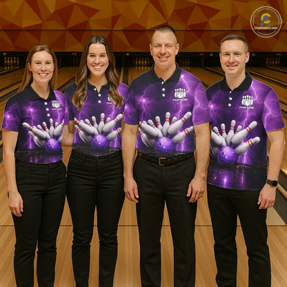 Custom Eagle Thunder Lightning Purple Bowling Shirt For Women, Bowling Team Jersey Polo & 1/4 Zip TDM6188