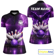 Load image into Gallery viewer, Custom Eagle Thunder Lightning Purple Bowling Shirt For Women, Bowling Team Jersey Polo &amp; 1/4 Zip TDM6188