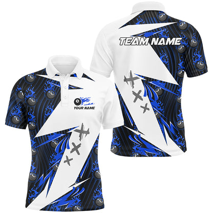 Blue Billiard 8 Ball Flame Pattern Custom Pool Shirts For Men, Billiard Tournament Jerseys For Team TDM2351