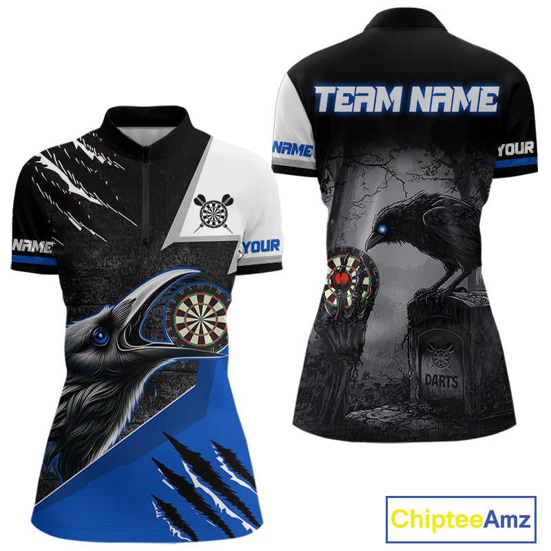 Personalized Raven Darts Shirt For Women Custom Black And Blue Gothic Darts Team Jersey TDM5093