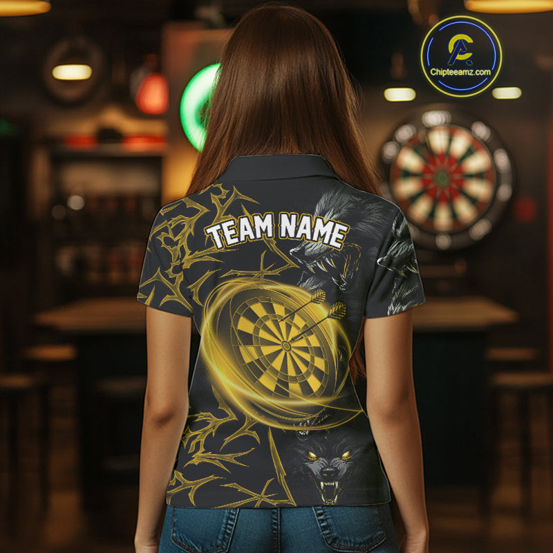 Personalized Wolf Dart Shirts For Women Custom Lights Dartboard Darts Team Jerseys |Gold TDM5094