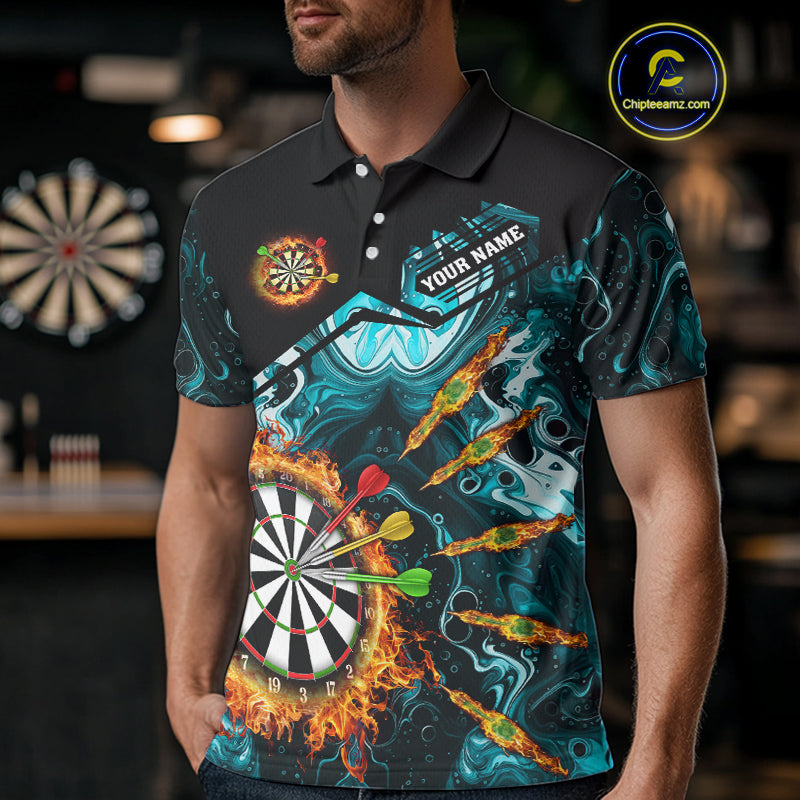 Personalized Turquoise Dartboard Fire Marble Darts Shirt For Men Custom Darts Team Jersey Outfit TDM5097
