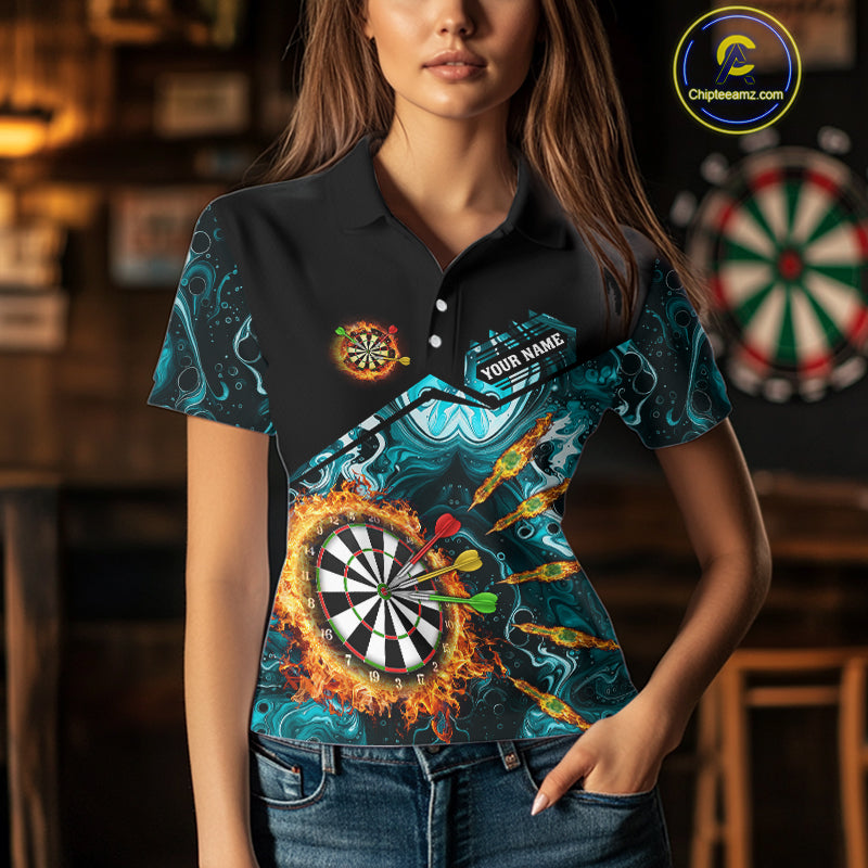 Personalized Turquoise Dartboard Fire Marble Darts Shirt For Women Custom Darts Team Jersey Outfit TDM5097