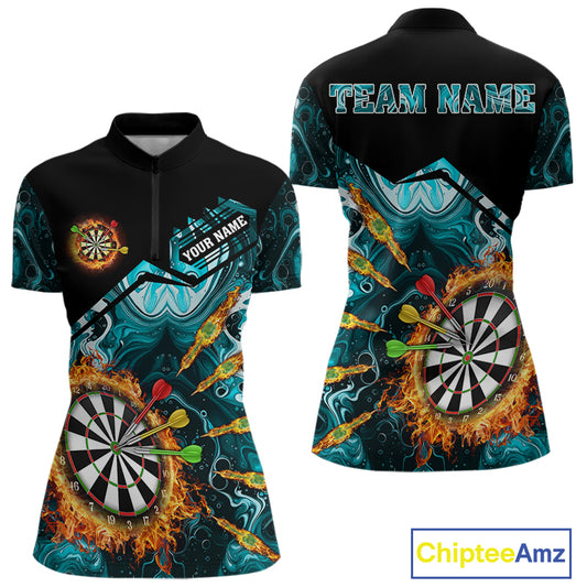 Personalized Turquoise Dartboard Fire Marble Darts Shirt For Women Custom Darts Team Jersey Outfit TDM5097