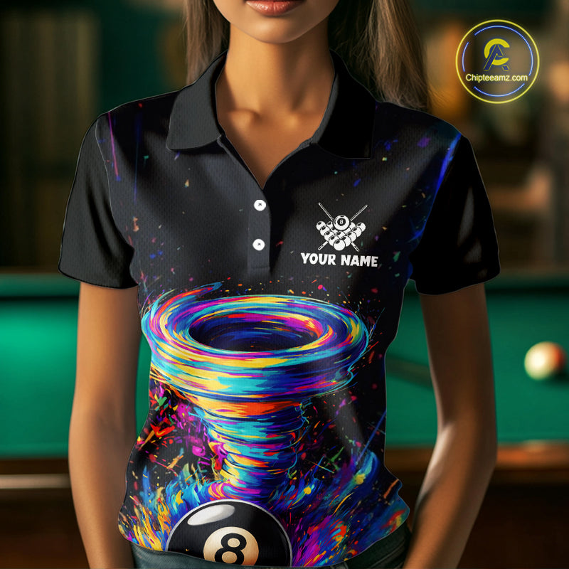 Funny 8 Ball Pool Colorful Splash Tornado Billiard Shirt For Women Custom Billiard Team Jersey TDM5575