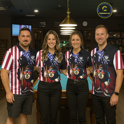American Flag Funny 8 Ball Pool Billiard Shirt For Men Custom Patriotic Billiard Team Jersey TDM5576