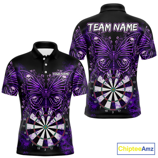 Purple Dartboard Butterfly Skull Darts Shirt For Men Custom Darts Team Jersey Polo & 1/4 Zip TDM5582