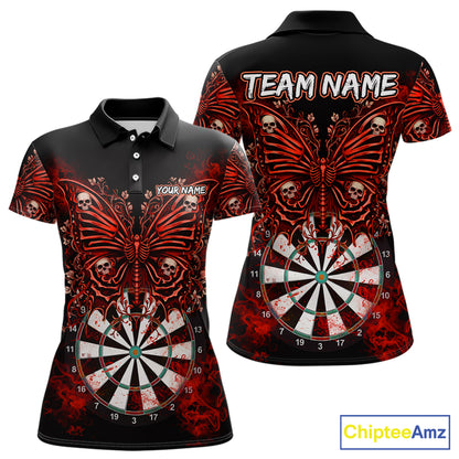 Red Dartboard Butterfly Skull Darts Shirt For Women Custom Darts League Team Jersey Polo & 1/4 Zip TDM5583
