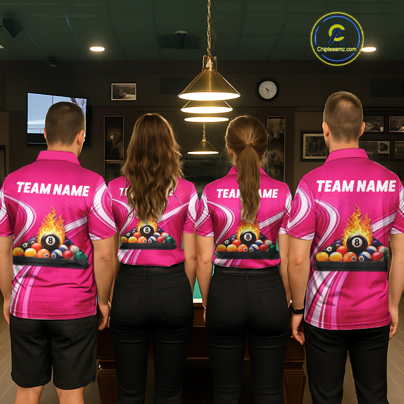 Personalized Pink Billiard Jersey For Men Custom Flame 8 Ball Pool Billiard Shirt Polo & 1/4 Zip TDM5814