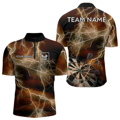 Black And Orange Thunder Lightning Dart Shirt With Pocket For Men Custom Dart Jersey TDM3803