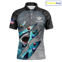Load image into Gallery viewer, Personalized Funny Shark Billiard Shirt For Men, 8 Ball Pool Team Jersey Polo &amp; 1/4 Zip Shirt TDM6202