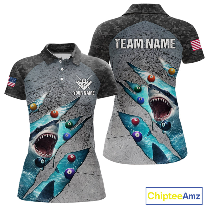 Personalized Funny Shark Billiard Shirt For Women, 8 Ball Pool Team Jersey Polo & 1/4 Zip Shirt TDM6202