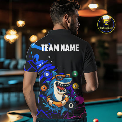 Funny Shark Pool Balls Men's Billiard Shirts Custom Billiard Jerseys, Billiard Team Shirts TDM4076