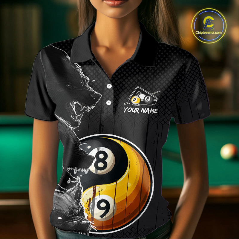 Funny Yin Yang Eyes Of Wolf Billiard Shirts For Women Custom 8 & 9 Ball Billiard Jersey | Black TDM4442