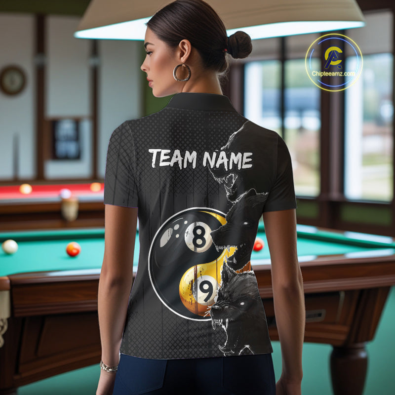 Funny Yin Yang Eyes Of Wolf Billiard Shirts For Women Custom 8 & 9 Ball Billiard Jersey | Black TDM4442