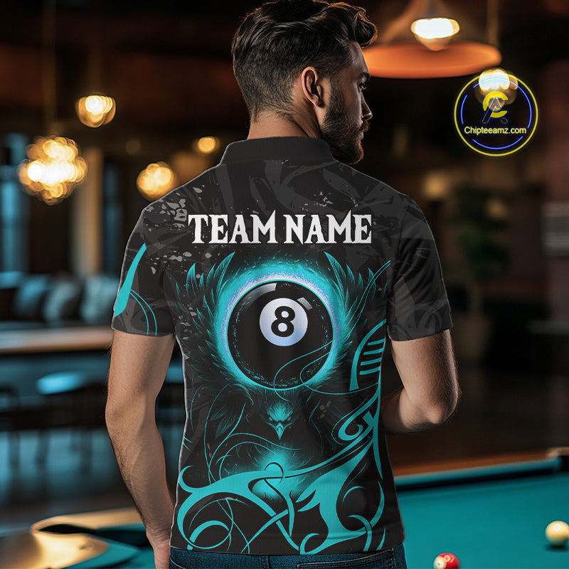 Personalized Black & Turquoise 8 Ball Wings Billiard Shirt For Men Custom Tribal Pool Team Jersey TDM4686