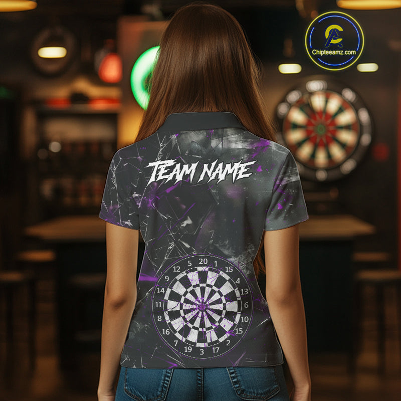 Personalized Purple Break Glass Darts Shirt For Women Custom Darts Team Jersey Polo & 1/4 Zip TDM5101
