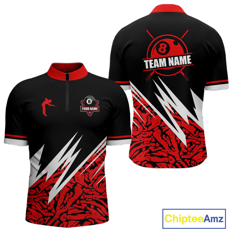 Personalized 8 Ball Billiard Jersey For Men Custom Black And Red Pool Team Shirt Polo & 1/4 Zip TDM5108