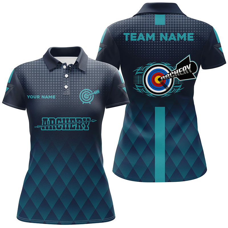 Personalized Blue Gradient Archery 3d Target Polo Shirts For Women Custom Team Name Archery Jerseys TDM0646