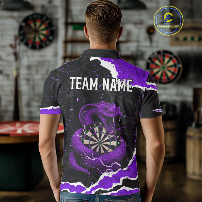 Black And Purple Dartboard Cobra Snakes Darts Polo & 1/4 Zip Custom Mens Darts Shirt, Darts Jersey TDM5337