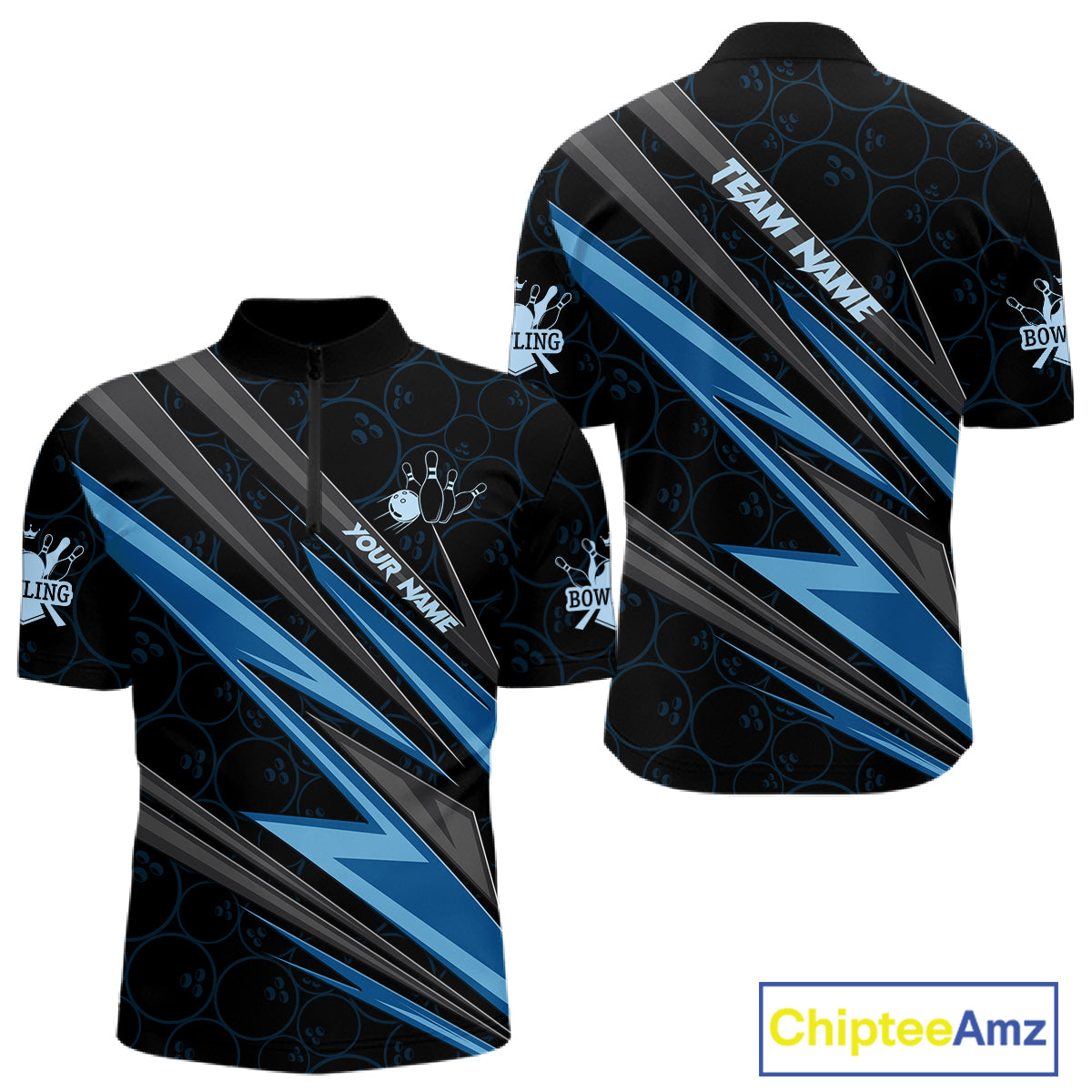 Black And Blue Bowling Jersey For Men Custom Bowling Tournament Team Shirt Polo & 1/4 Zip TDM5821