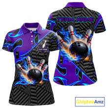Load image into Gallery viewer, Custom Blue Purple Bowling Jersey For Women, Bowling Tournament Team Shirt Polo &amp; Quarter Zip TDM5826