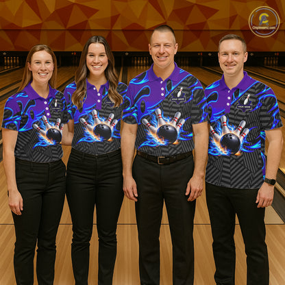 Custom Blue Purple Bowling Jersey For Men, Bowling Tournament Team Shirt Polo & Quarter Zip TDM5826