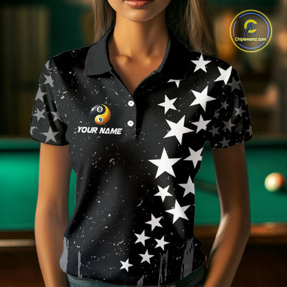 Black US Flag Ying And Yang 8 Ball & 9 Ball Custom Billiard Shirts For Women Funny Billiard Jerseys TDM4083