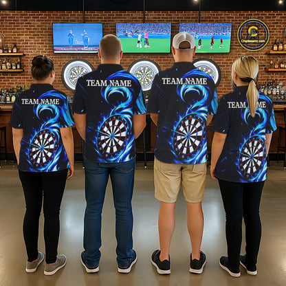 Black And Blue Flame Darts Shirt For Women, Custom Darts League Team Jersey Polo & Quarter Zip TDM6631