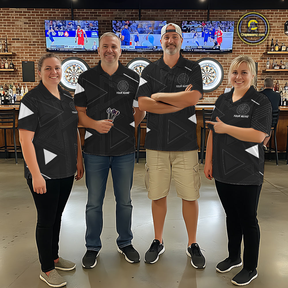 Personalized Black And White Geometric Darts Shirts For Women, Custom Darts Team Jersey Polo & 1/4 Zip TDM6632