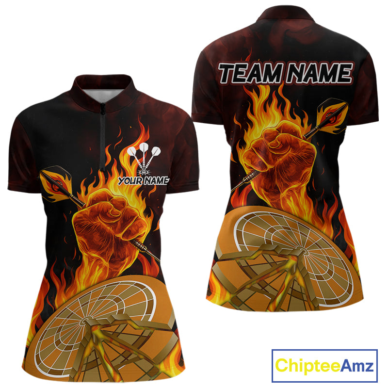 Flame Darts & Crack Dartboard 3D Custom Red Dart 1/4-Zip Shirts For Women, Dart Jerseys NYN0809