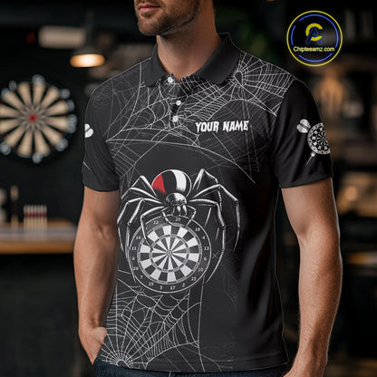 Funny Black Dartboard Spider Web Darts Shirt For Men Custom Halloween Darts Jerseys Outfit TDM4447