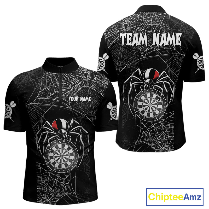 Funny Black Dartboard Spider Web Darts Shirt For Men Custom Halloween Darts Jerseys Outfit TDM4447