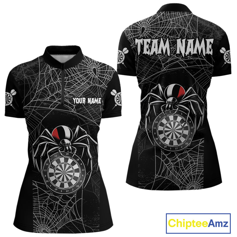 Funny Black Dartboard Spider Web Darts Shirt For Women Custom Halloween Darts Jerseys Outfit TDM4447