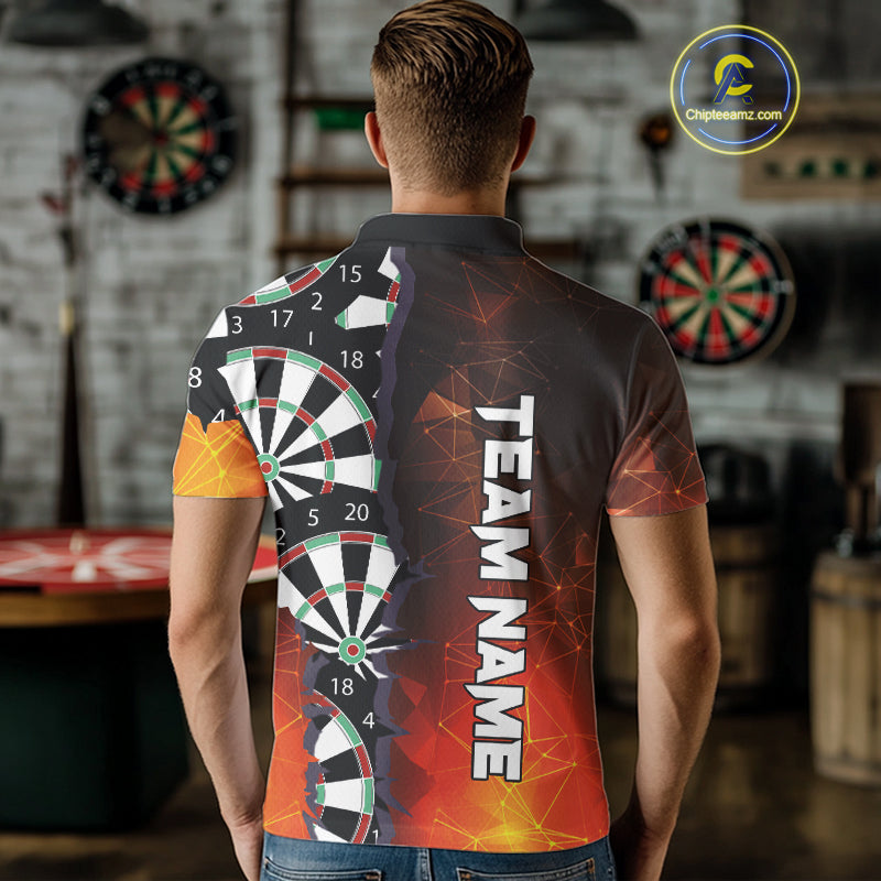 Personalized Fiery Orange Dartboard Crack Darts Shirt For Men, Funny Darts Jersey Polo & 1/4 Zip TDM4449
