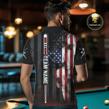 Man Wearing Personalized Smoke US Flag Custom Pool Team Jersey Featuring the Complete Rear Graphic Design, Back View