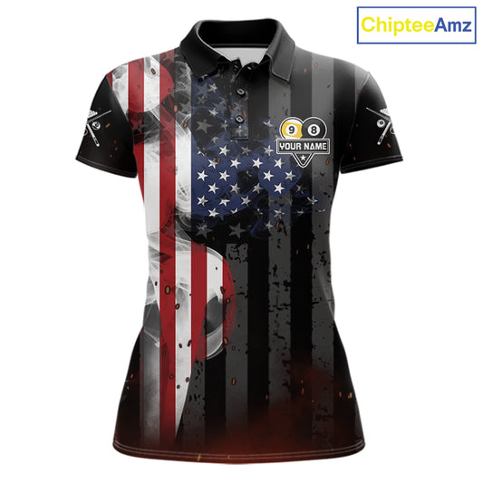 Custom Smoke US Flag Pool Polo Shirt for Women Designed for Personalized Billiard Team Jerseys with Premium Athletic Performance, Patriotic Graphics, and League Ready Style