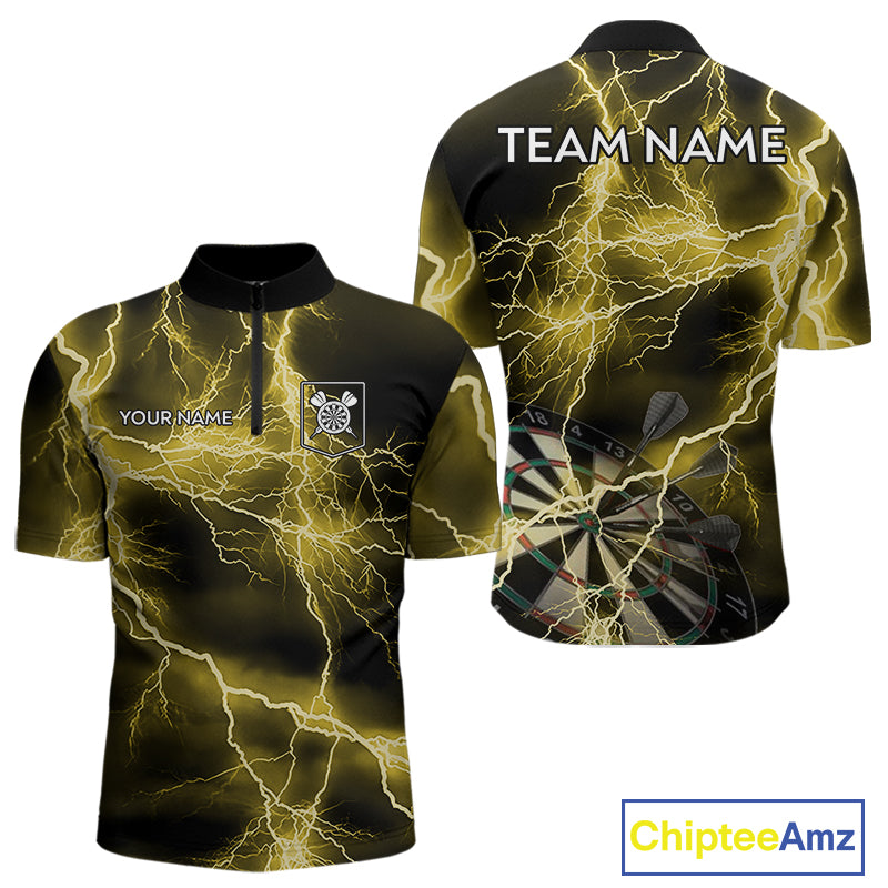 Thunder Lightning Yellow Darts Shirt With Pocket For Men Custom Dart Jersey TDM4695