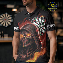 Load image into Gallery viewer, Personalized Red Grim Reaper Fire Dart Shirts For Men Custom Skull Dart Jersey Polo &amp; 1/4 Zip TDM4891