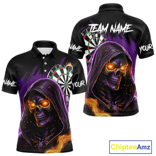 Personalized Purple Grim Reaper Fire Dart Shirt For Men Custom Skull Dart Jersey Polo & 1/4 Zip TDM4893