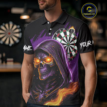 Load image into Gallery viewer, Personalized Purple Grim Reaper Fire Dart Shirt For Men Custom Skull Dart Jersey Polo &amp; 1/4 Zip TDM4893