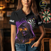 Load image into Gallery viewer, Personalized Purple Grim Reaper Fire Dart Shirt For Women Custom Skull Dart Jersey Polo &amp; 1/4 Zip TDM4893