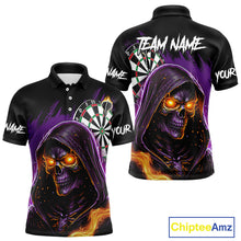 Load image into Gallery viewer, Personalized Purple Grim Reaper Fire Dart Shirt For Men Custom Skull Dart Jersey Polo &amp; 1/4 Zip TDM4893