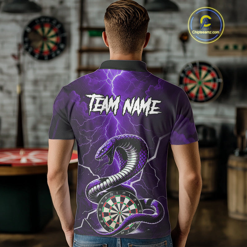 Purple Lightning Thunder Cobra Darts Shirt For Men Custom Darts League Team Jersey Polo & 1/4 Zip TDM4896