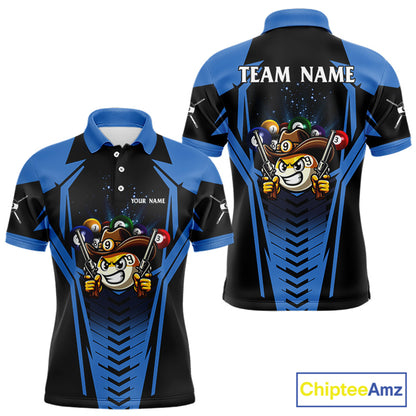 Personalized 9 Ball Cowboy Billiard Shirts For Men, Funny Billiard Shirts Billiard Jerseys |Blue TDM3103