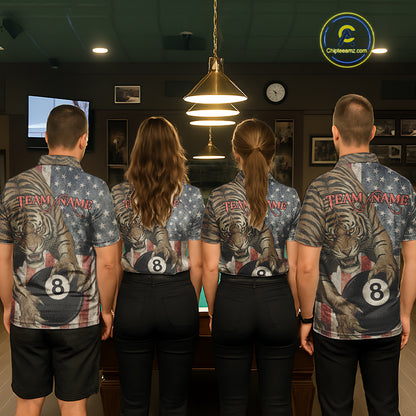 Personalized Vintage American Flag Tiger Billiard Shirt For Women, 8 Ball Pool Billiard Team Jerseys TDM5590