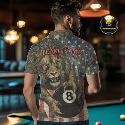 Personalized Vintage American Flag Lion Billiard Shirt For Men, 8 Ball Pool Billiard Team Jerseys TDM5591