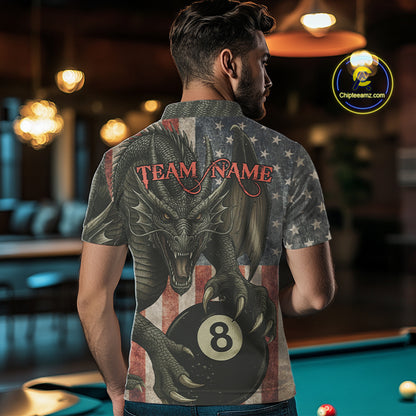 Personalized Vintage American Flag Dragon Billiard Shirt For Men, 8 Ball Pool Billiard Team Jerseys TDM5592